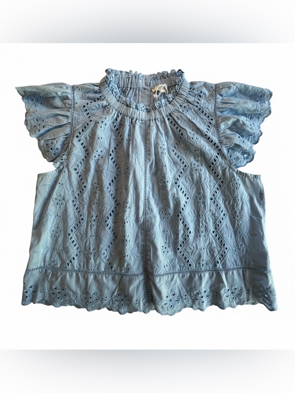 Jennifer & Grace Blue Eyelet Flutter Sleeve Top Womens XL New With Tags
